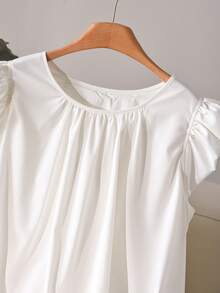 CosyJoli 大码女式休闲纯色圆领短袖衬衫 - 白色 - 查看 5