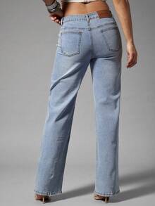 Denimoi Solid Summer Straight Leg Denim Jeans - Light Wash - View 2