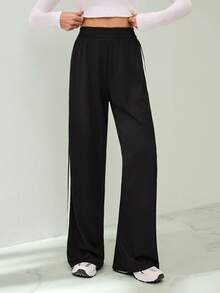 SHEIN Tall 休闲灰色侧条纹长裤 简约时尚 日常休闲 - 深灰色 - 查看 9