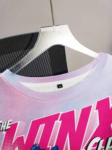 The Winx X SHEIN 大码休闲卡通图案圆领短袖T恤，夏季 - 白色 - 查看 5