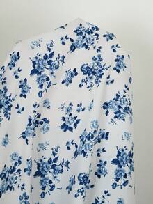 Rafferiza Vestido elegante de mujer con cuello en V, estampado floral diminuto y encaje en contraste, adecuado para vacaciones - Beis - Ver 8
