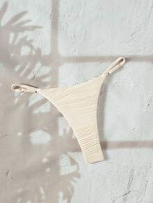 Swim Vcay 1件装女士纯色丁字裤比基尼泳裤，简约设计奶油色比基尼低腰比基尼纹理比基尼罗纹比基尼低腰比基尼泳裤比基尼钢圈比基尼全包臀女士泳衣女士比基尼 - 杏色 - 查看 6
