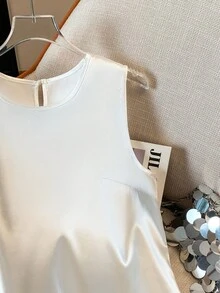 Franclia Women's Casual Satin Pleated Sleeveless Blouse - White - View 6