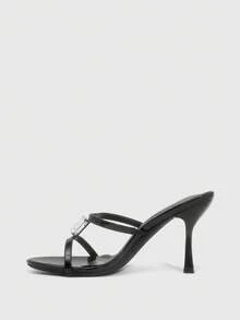 CUCCOO SZL 女士水钻装饰时尚日常穿搭套脚高跟凉鞋 - 黑色 - 查看 8