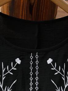Linhara Plus Size Women Embroidered Casual Everyday Romantic Commute Versatile Blouse Fall - Black - View 5