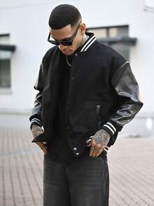 Devon Thys 1 件装男士宽松破洞牛仔休闲阔腿牛仔裤，韩版/日系风格 - 黑色 - 查看 6