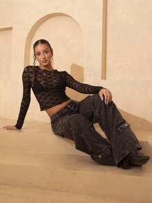 juhmazzocco Women's Simple Front Button Pocket Casual Cargo Jeans, Daily Leisurewear - Grey - View 4