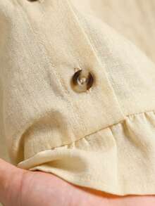 CosyJoli 大码女式长袖荷叶边刺绣优雅衬衫 - 杏色 - 查看 6