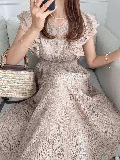 FRIFUL Đầm nữ mùa hè/xuân màu trơn xếp ly bèo nhún ở gấu váy, eo thắt, dáng ôm, đa năng.