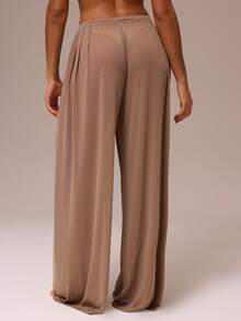 MUSERA ESSENTIALS Drawstring Wide Leg Sheer Mesh Trouser Winter Spring Night Out Sexy Cute Mesh Fitted Essential - Camel - View 4