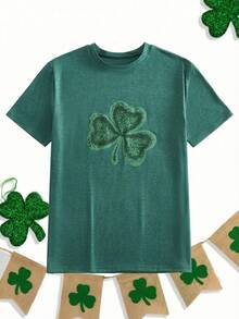 HIMLAND Men's Casual Commuter St. Patrick's Day Clover Print Short Sleeve T-Shirt, Summer - Army Green - View 1