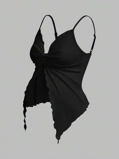 Modmama 2pcs Maternity Solid Color Twist Design Open Hem Camisole Set Cami Tops For Women Asymmetrical Top Elegant Adjustable 2 Piece Corset