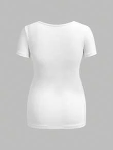 Modmama Camiseta ajustada de manga corta con cuello cuadrado y unicolor para maternidad - Blanco - Ver 2