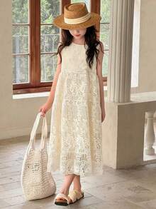 Dazy Kids Tween Girls Sleeveless Ditsy Floral Dress, Summer - Beige - View 2