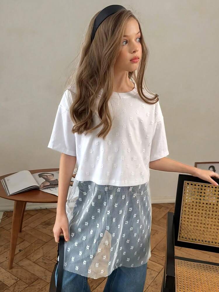 Tween Girls' Solid Color Round Neck Casual Versatile Short Sleeve T-Shirt Summer