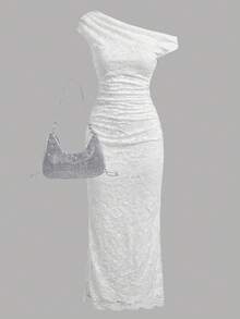 SHEIN Girlism Teen Girl Fashion Lace Double-Layer Fabric Elegant Bodycon Dress,Kids - White - View 3