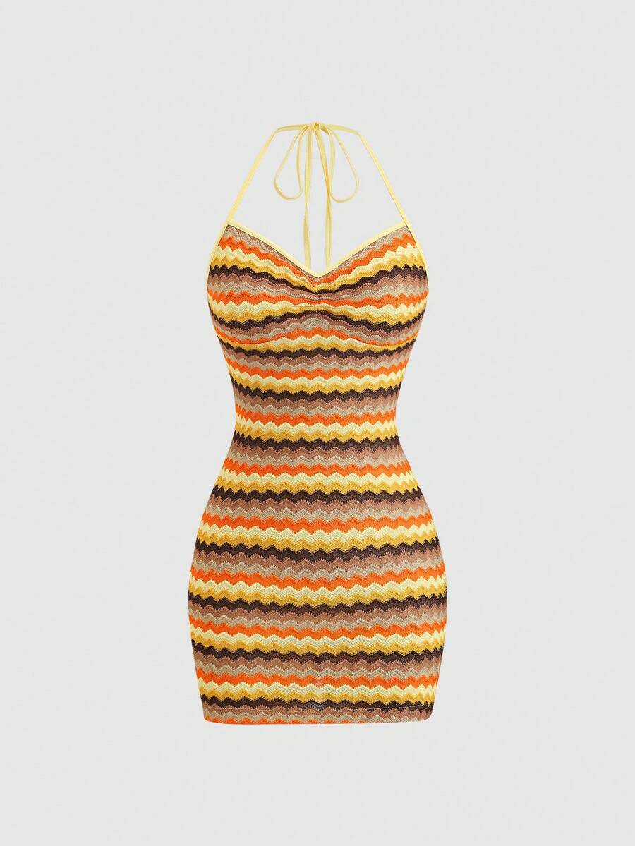 Sweetra Women's Colorful Jacquard Camisole Mini Dress, Minimalist Sexy Vacation Style, Summer - Multicolor - View 1