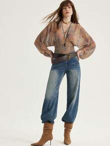 Aveloria Modichic V领中国风蝙蝠袖上衣，收腰设计，优雅精致 - 彩色 - 查看 3