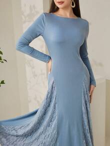 Veilorie Modest Elegant Lace Patchwork Long Dress For Women Blue Dresses For Women Blue Dresses For Women Dress Modest - Gray Blue - View 6