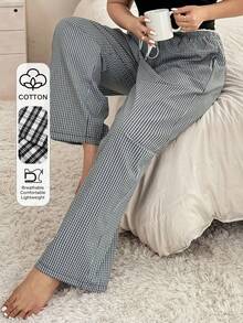 Dazy Plus Pantalones de pijama de talla grande para mujer con cintura elástica, cordón y parches de color contrastante en 2 en 1 - Negro - Ver 3