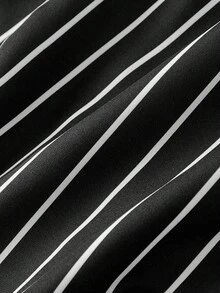 SHEIN MOD 大码条纹印花单扣优雅商务休闲短袖西装外套，适合毕业典礼、返校、教师、秋季等场合。 - 黑與白 - 查看 5