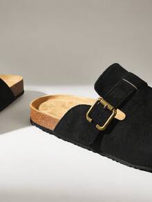 Solecia Women's Casual Versatile Slip-On Buckle Flat Shoes - Black - View 5