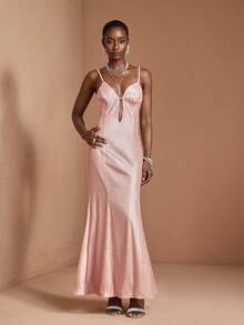 JIAN LASALA Pastel Pink Sequin Spaghetti Strap Mermaid Women Elegant Maxi Dress Spring Summer Wedding Party - Pink - View 3