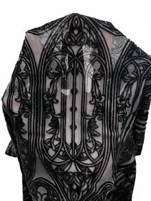 Breakform 女士哥特暗黑风植绒网眼圆领连帽修身性感T恤，适合日常出行和节日穿着 - 黑色 - 查看 6