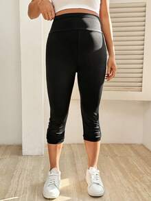 SHEIN Maternity Casual Solid Color High Elasticity Shorts, Suitable For Daily Wear Cute Maternity Summer Casual Holiday - Black - View 5