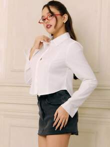 Criza Taa 女士带口袋仿旧牛仔迷你裙 - 灰色 - 查看 2