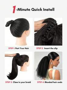 QUICK WEAR Curly Ponytail Human Hair Clip On Ponytail Claw Clip Ponytail Extension Drawstring Ponytail Extension Human Hair Afro Kinky Curly Ponytail Hair Piece VOLUMIZED Curly Pony Tail Clip In Hair Extensions For Women Deep Curly Ponytail Extension Human Hair - SNatural - View 12