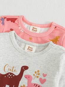 Cozy Pixies 女婴卡通图案针织柔软圆领长袖上衣和弹力腰带打底裤两件套贴身睡衣套装 - 彩色 - 查看 6