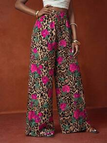 Veslaya Bộ sưu tập Xuân/Hè 2026 mới có những chiếc quần dài dáng rộng, cạp cao in họa tiết hoa hồng và da báo dành cho nữ cỡ lớn, hoàn hảo cho các lễ hội âm nhạc, lễ Phục sinh. - Màu Hồng Tươi - Xem 3