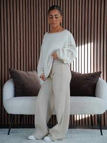 SAYEHFBABY 女式高腰口袋阔腿宽松休闲牛仔裤 - 白色 - 查看 6