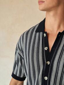 RONVEXI Men's Casual Striped Knit Shirt & Shorts Set - Multicolor - View 2