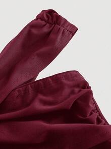 SHEIN MOD Áo thun đen cổ chữ V đính kim loại cỡ lớn, phong cách hippie, streetwear, Coachella, gợi cảm, thời trang thường ngày. - Màu Đỏ Sâu - Xem 5