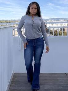 Tyla Gomez 春秋季纯色纽扣开衫、长袖上衣 - 灰色 - 查看 6