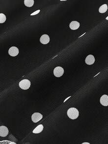 SHEIN MOD Áo thun lưới nữ tay loe chấm bi thắt nơ - màu đen - Xem 4