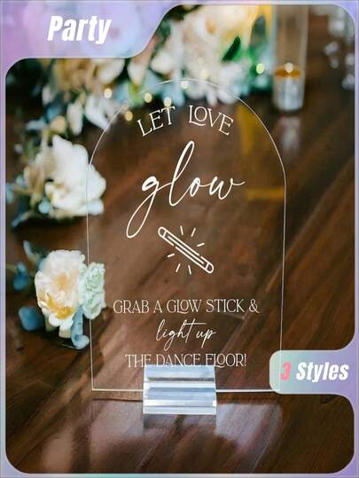 Semn acrilic 2D plat pentru nuntă "Let Love GLOW" cu design arcuit și suport pentru bețișor luminos - Decor de masă alb-negru fără baterii pentru nunți, petreceri, evenimente - Include suport acrilic, decorațiuni de nuntă, semn pentru ringul de dans, semnalizare elegantă, finisaj elegant, semnalizare pentru evenimente, petrecere de mireasă