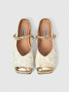 ROMWE Kawaii 2024 Summer New Women Mule Slippers, Square Toe Slip-On Flats - Beige - View 3