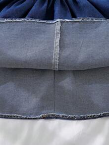 SHEIN Elladie kids 花园女孩夏季新款时尚Polo领露背吊带束腰甜美百搭度假水洗牛仔连衣裙，少女正式连衣裙 - 深色水洗藍 - 查看 8