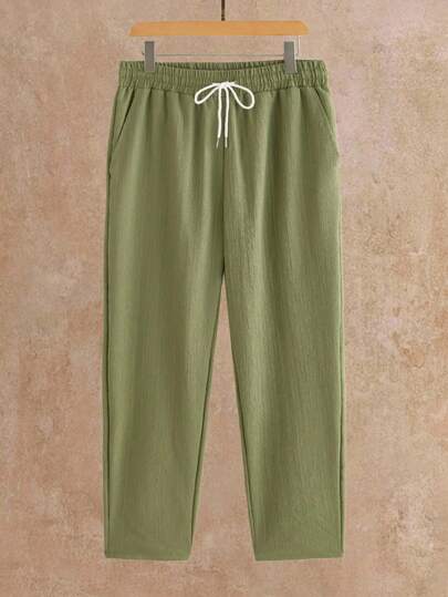 HIMLAND Men's Casual Solid Color Drawstring Waist Pants