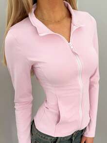 Sydney Algeri Women's Casual Zip-Up Sports Jacket, Regular Fit, Spring Women Coats - Pink - View 6