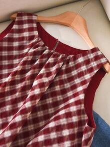 CosyJoli Áo sơ mi nữ cỡ lớn họa tiết hoa, áo sơ mi kẻ caro họa tiết hoa, áo kiểu mùa hè thoải mái cho nữ. - Gỗ đỏ - Xem 5