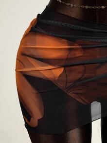 Zestiva 女士印花露背系带性感比基尼三件套，海滩度假 - 黑色 - 查看 8