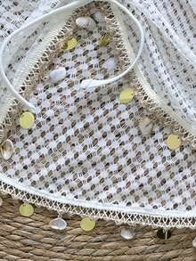 Swim Vcay 2026新款女士夏季沙滩度假网纱特殊面料亮片流苏抽绳腰半身裙罩衫 - 杏色 - 查看 4