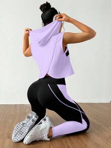 Eassivo Conjunto deportivo de top con capucha sin mangas y pantalones de yoga ajustados para mujer - Multicolor - Ver 4