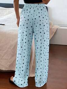DAZY Pantalones de pijama de pierna recta y holgada con estampado de estrellas para mujer - Azul - Ver 2