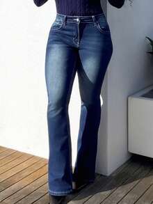 Tyla Gomez Jeans de pierna amplia efecto bigote - Azul lavado oscuro - Ver 4