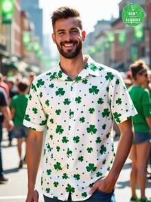 HIMLAND Men's Clover Print Short Sleeve Single-Breasted Casual Shirt - Multicolor - View 2